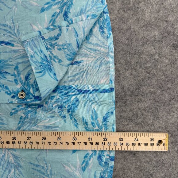 IZOD Saltwater Hawaiian Shirt Men's XXL Short Sleeve 100% Cotton, Blue Palm Tree - Picture 9 of 11